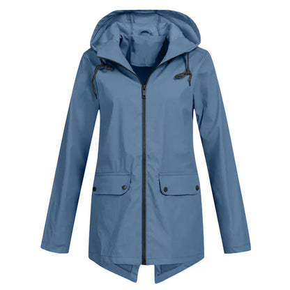 Trendy Women's Rain Jacket with Hood - Liora-Blue-S-The Livary