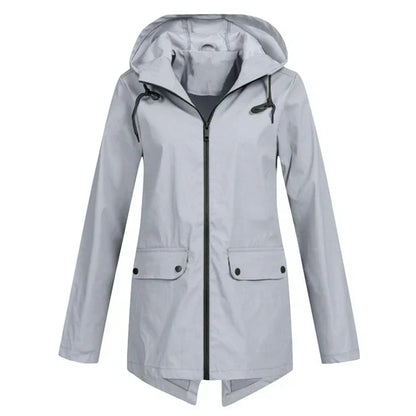 Trendy Women's Rain Jacket with Hood - Liora-Grey-S-The Livary