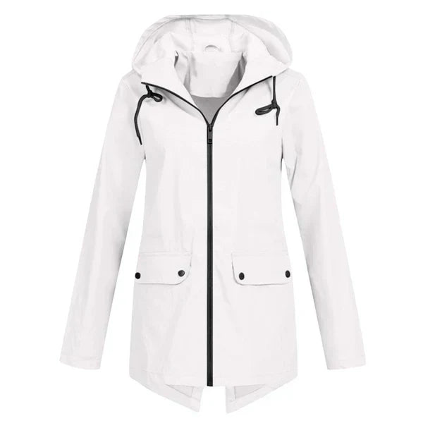 Trendy Women's Rain Jacket with Hood - Liora-White-S-The Livary