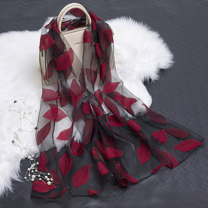 Trendy women's silk scarf with floral pattern and cut-out design – Fiora (1+1 FREE)-Grey-Nora Luxe