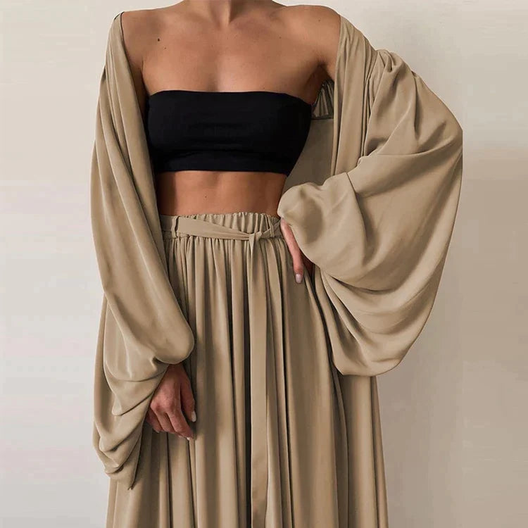 Trendy Women's Summer Two-Piece Set with Top & Trousers - Noelle-Khaki-S-Nora Luxe