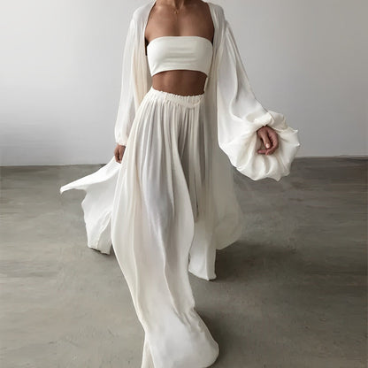 Trendy Women's Summer Two-Piece Set with Top & Trousers - Noelle-White-S-Nora Luxe
