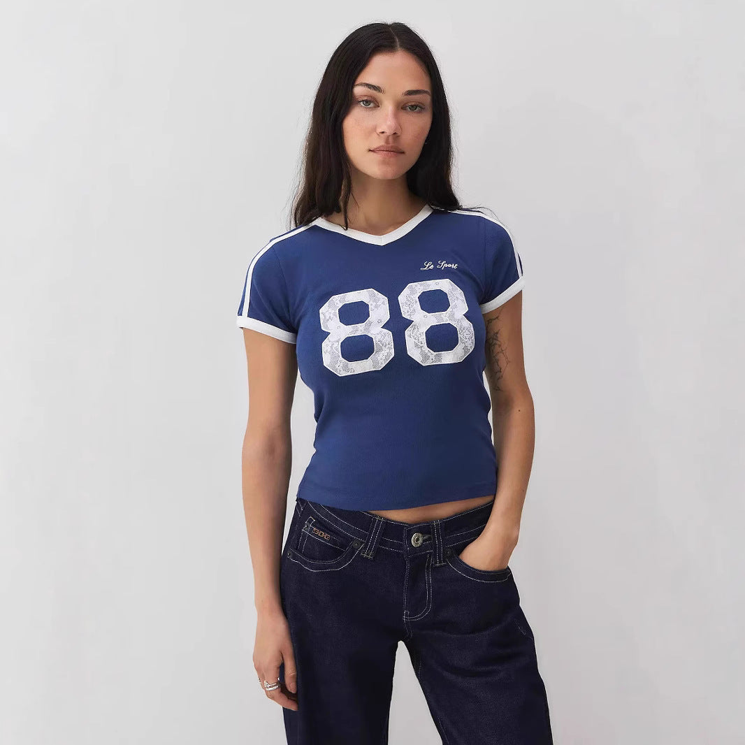 Fashionable Ladies Lace Trim Tee - Pexav