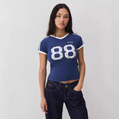 Fashionable Ladies Lace Trim Tee - Pexav
