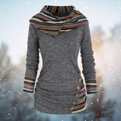 Tribal Hoodie with Geometric Pattern – Naïma-Grey-S-The Livary