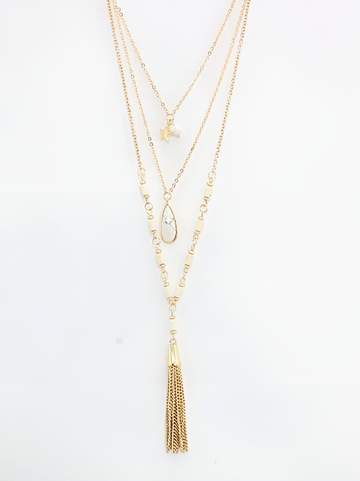 Layered Chain Tassel Pendant Necklace