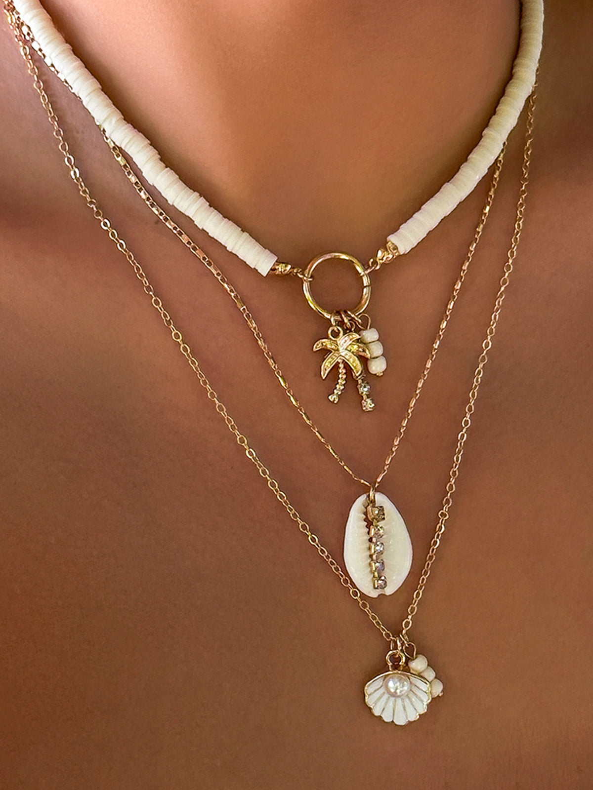 Layered Seashell Pendant Necklace - Pexav