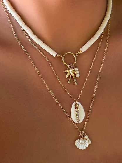 Layered Seashell Pendant Necklace - Pexav