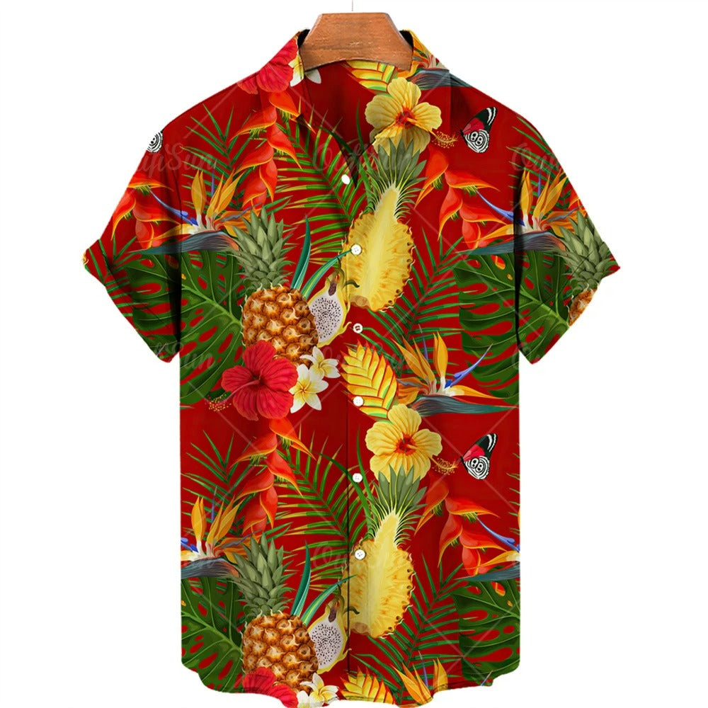 Tropical Hawaii Shirt with Short Sleeves – Mateo-Red Pineapple-S-State of Style