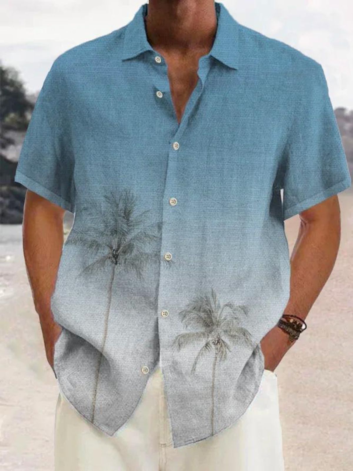 Tropical Men's Summer Shirt with Coconut Tree Print – Maceo-Dark blue-S-State of Style