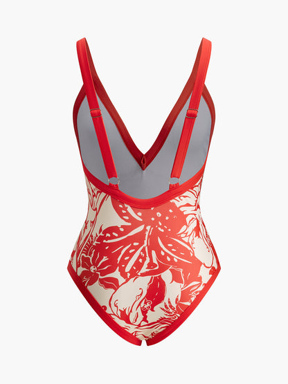 Colorful Floral Halter Neck Swimwear