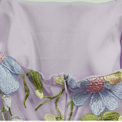 Tulle Cocktail Dress with Floral Appliqués - Rosalie-Purple-XS-Nora Luxe