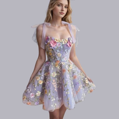 Elegant Party Dress with Flower Embellishments - Pexav