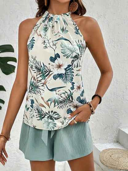 Two-piece leisure set for women with tropical pattern - Leona-S-Nora Luxe