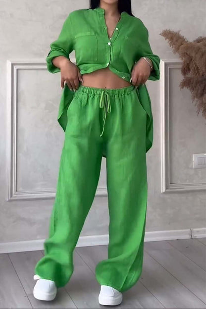 Two-Piece Linen Ladies' Summer Set – Alina-Green-S-State of Style