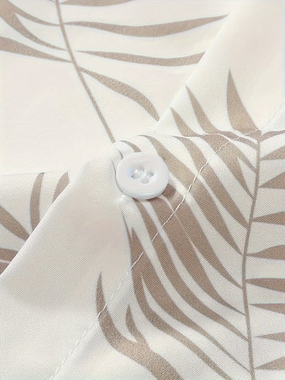 Two-piece summer set men leaf print shirt and shorts - Kiano-M-Nora Luxe