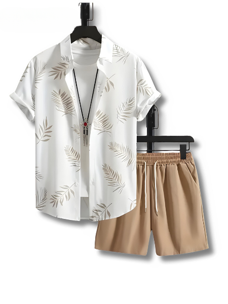 Summer Leaf Print Shirt and Shorts Set for Men - Pexav