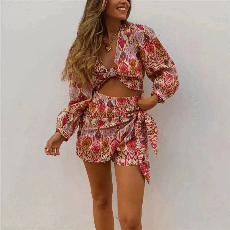 Women's 2 Piece Floral Skirt and Top Set - Pexav