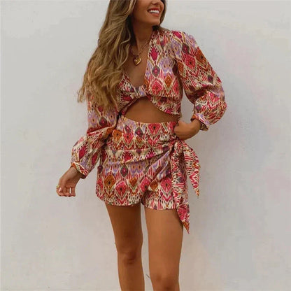 Women's 2 Piece Floral Skirt and Top Set - Pexav