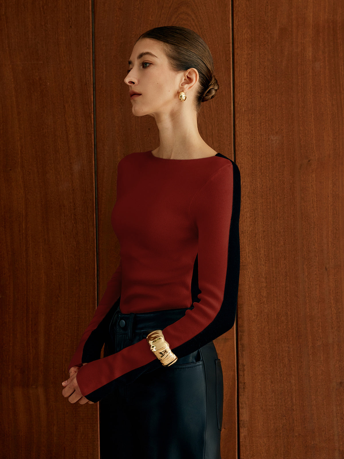 Colorblock Crew Neck Knit Shirt