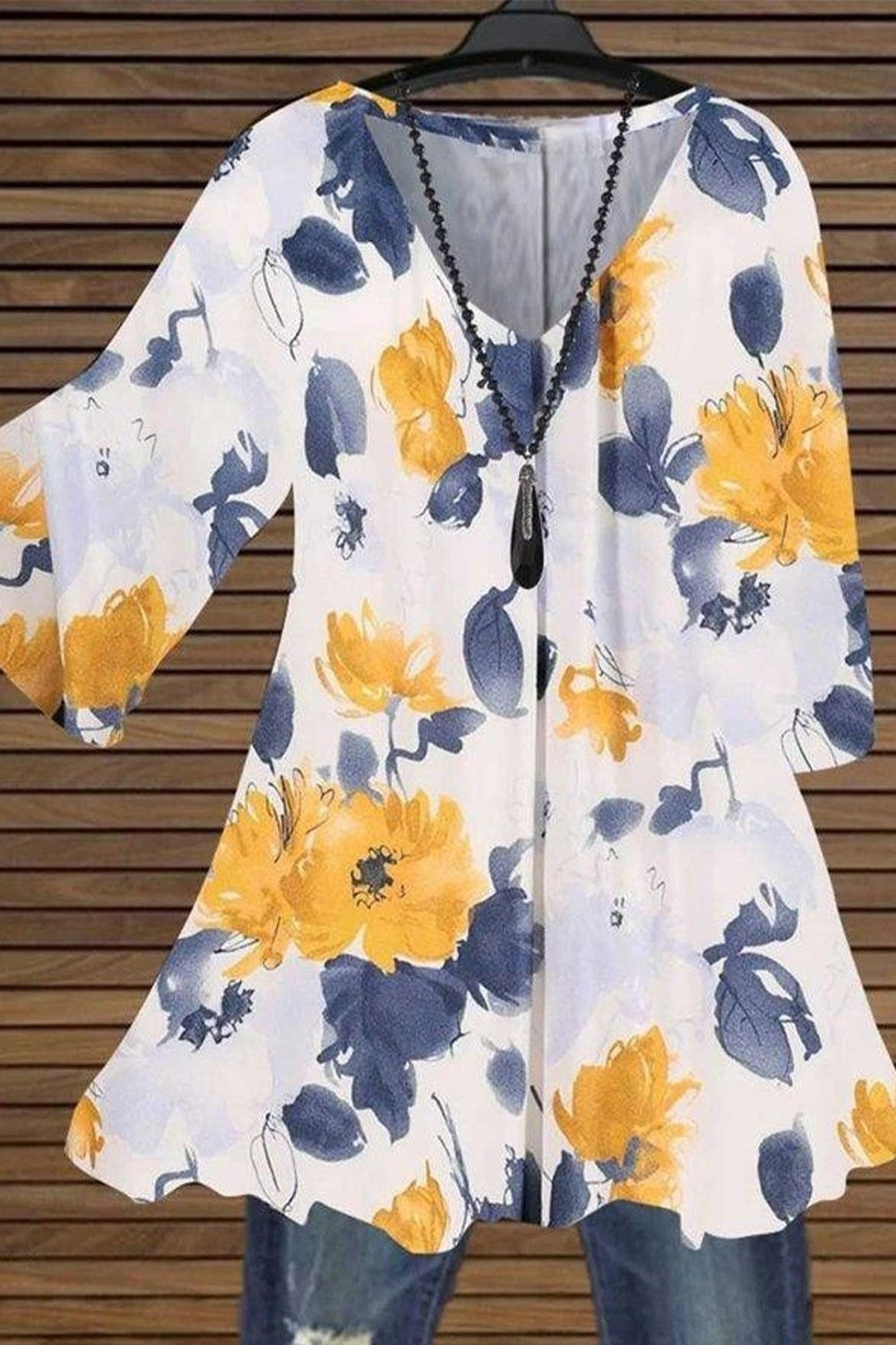 Ladies Loose Fit Floral V Neck Blouse - Nocini