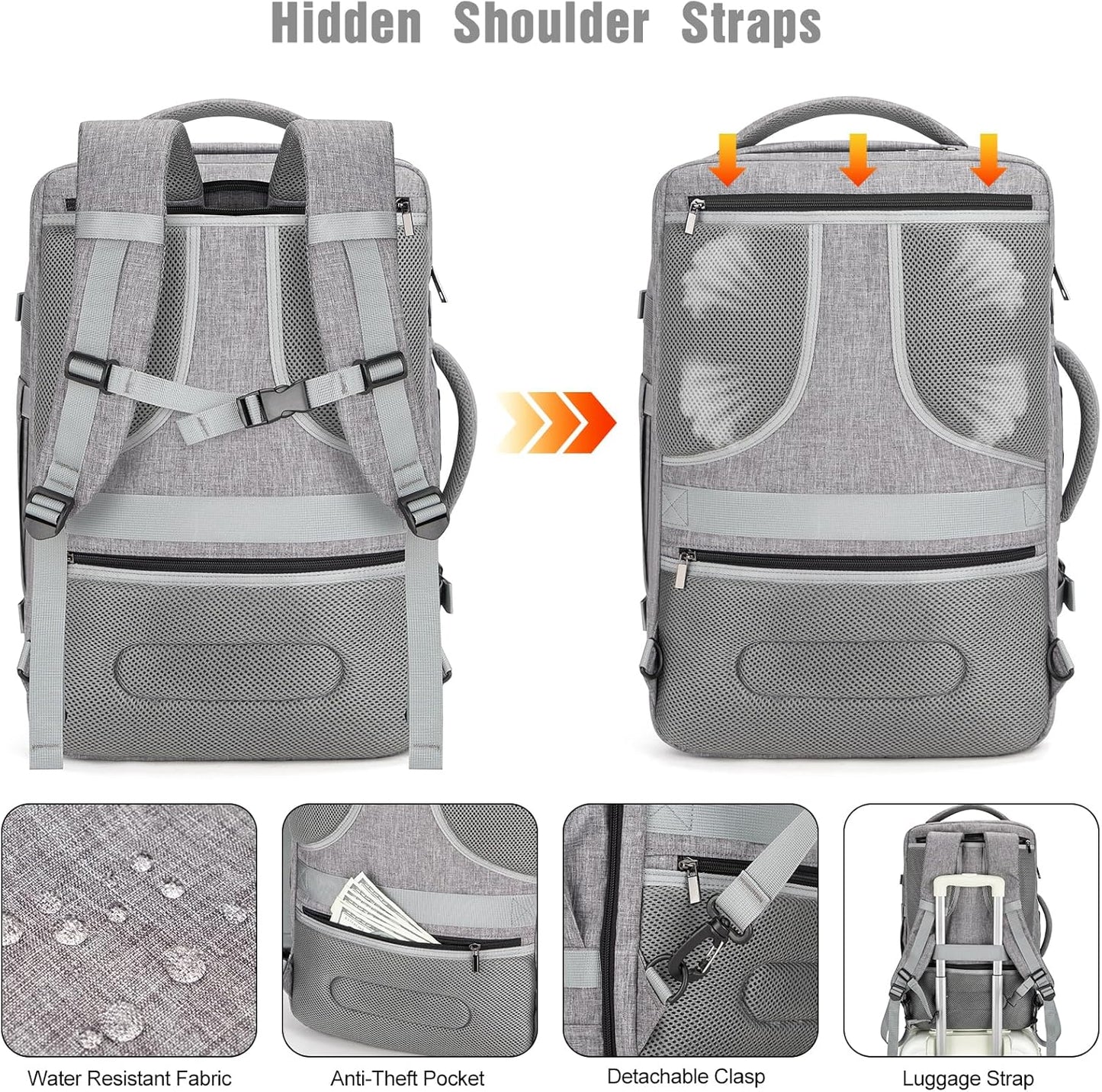 Waterproof 40L Laptop Travel Bag with USB ChargerPocket