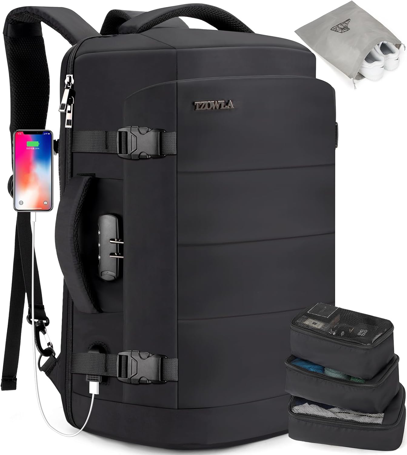 Waterproof 40L Laptop Travel Bag with USB ChargerPocket