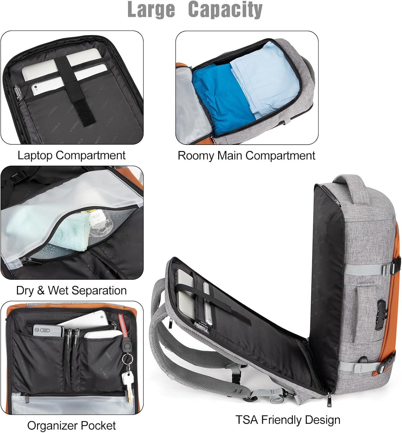 Waterproof 40L Laptop Travel Bag with USB ChargerPocket