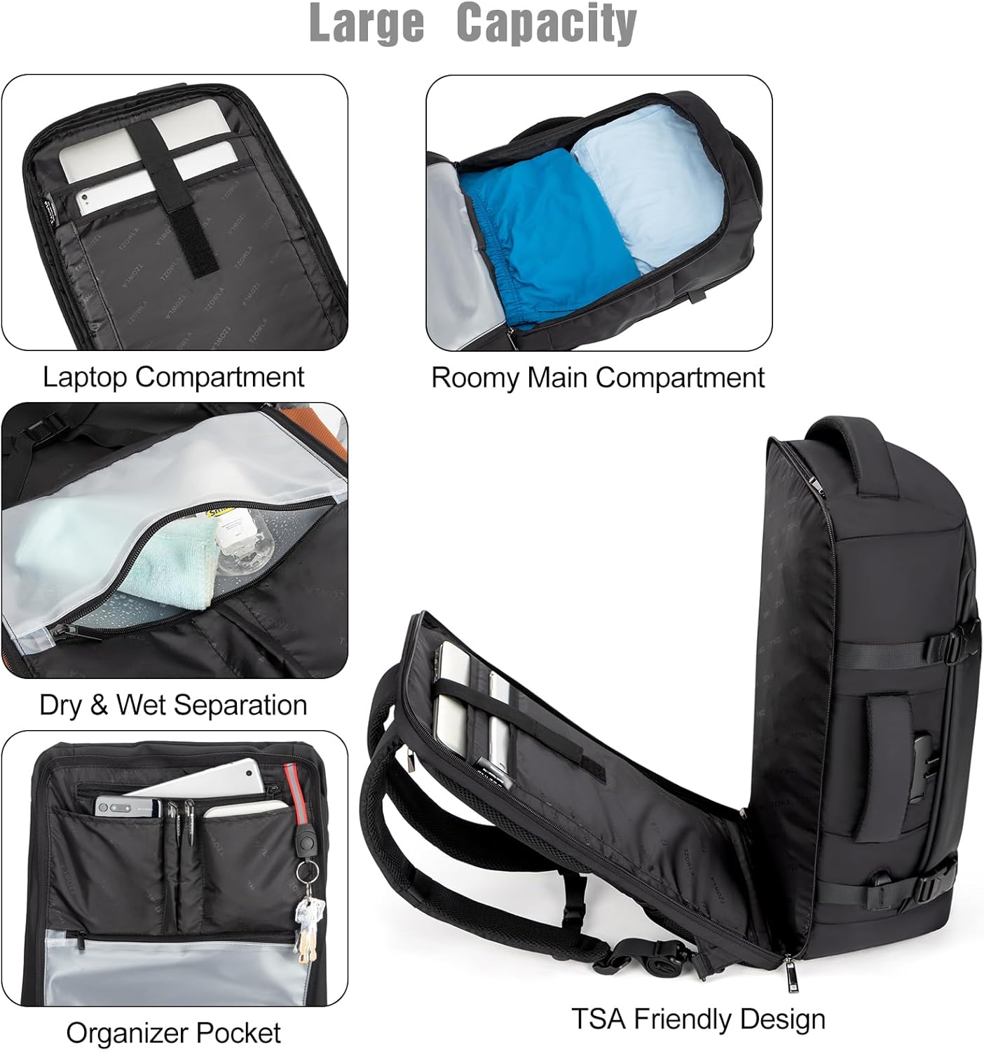 Waterproof 40L Laptop Travel Bag with USB ChargerPocket