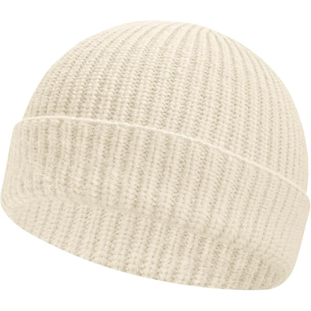 Unisex Knitted Hat with Low Turn-Up – Robin-Beige-Nora Luxe
