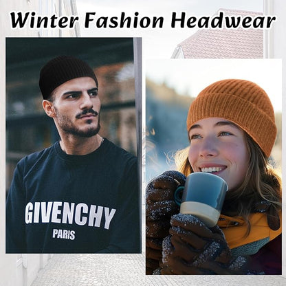 Unisex Knitted Hat with Low Turn-Up – Robin-Black-Nora Luxe