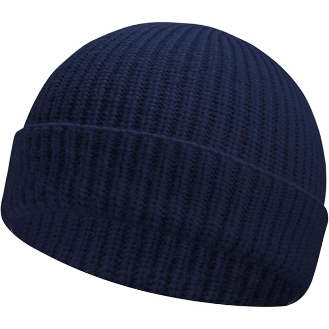 Unisex Knitted Hat with Low Turn-Up – Robin-Marine Blue-Nora Luxe
