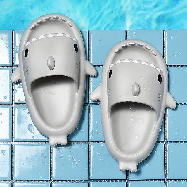 Unisex Lightweight Summer Flip Flops with Shark Design - FinSteps-Light grey-2-2.5-State of Style