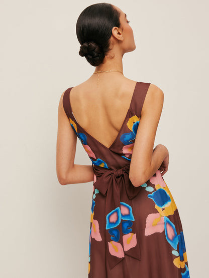 Chic Back Bow Print Summer Dress