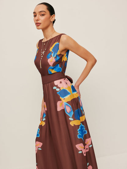 Chic Back Bow Print Summer Dress