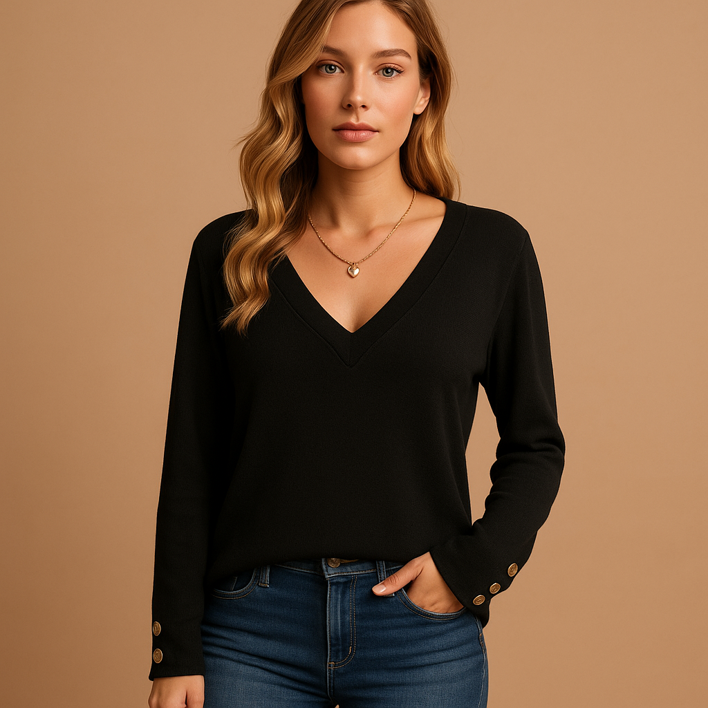 V-neck blouse with button details for women | Iris - Nocini