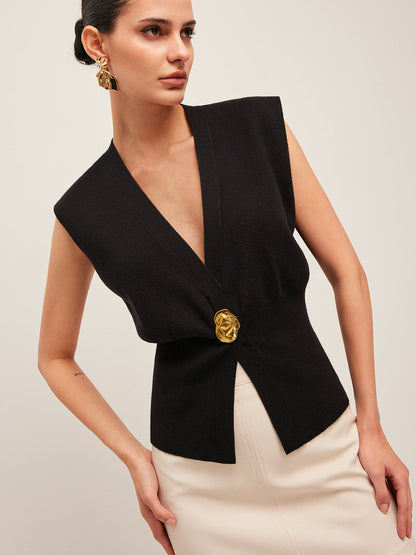 Casual Open Front Knit Vest Sweater