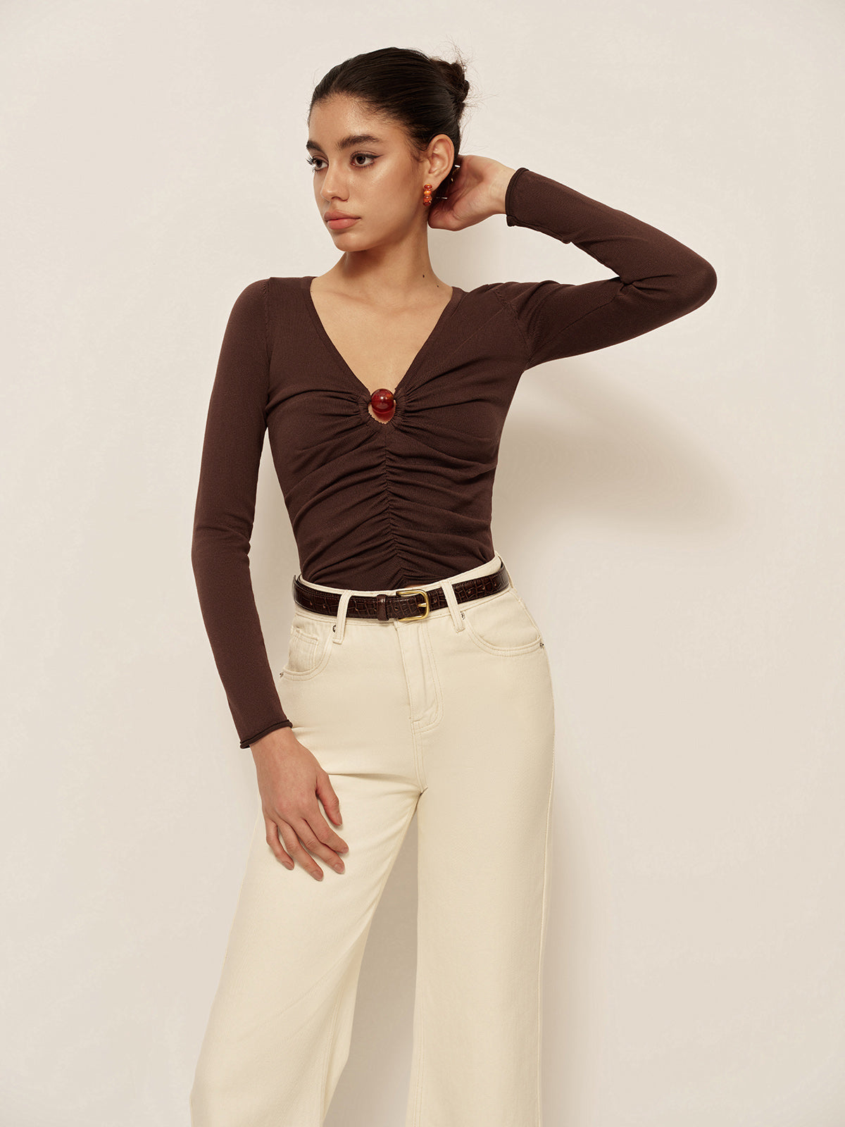 Fashionable Low Neck Flare Knit Women Top