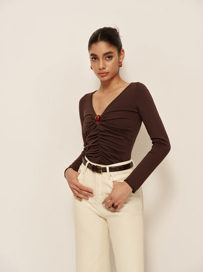 Fashionable Low Neck Flare Knit Women Top