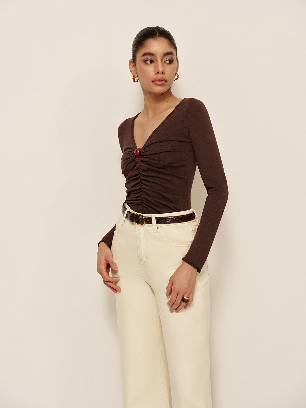 Fashionable Low Neck Flare Knit Women Top