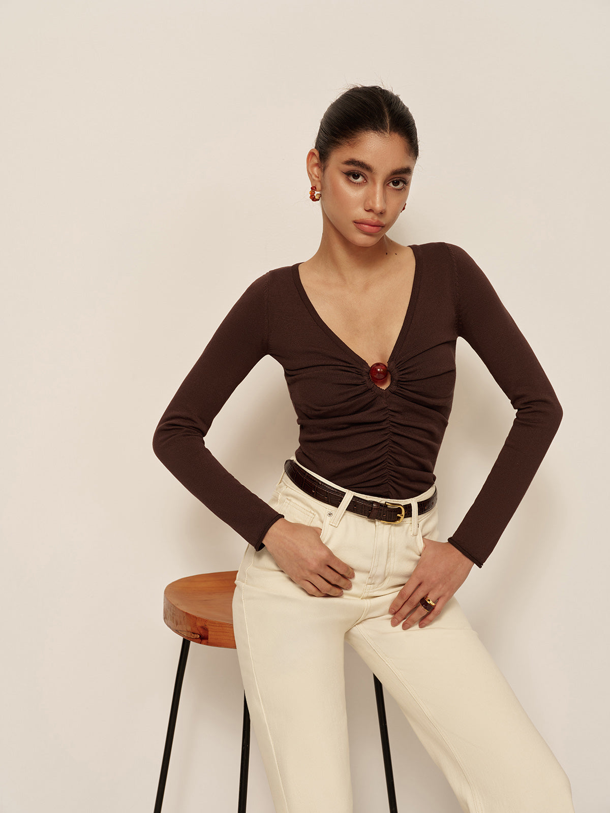 Fashionable Low Neck Flare Knit Women Top - Pexav