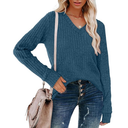 V-Neck Lightweight Tunic Sweater - Amanda-Bordeaux Red-S-Nora Luxe