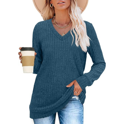 V-Neck Lightweight Tunic Sweater - Amanda-Bordeaux Red-S-Nora Luxe