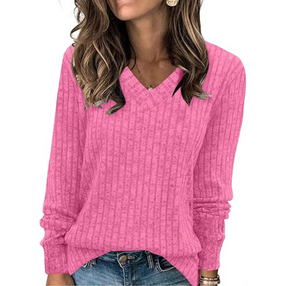 Comfortable V-Neck Pullover Sweater - Pexav