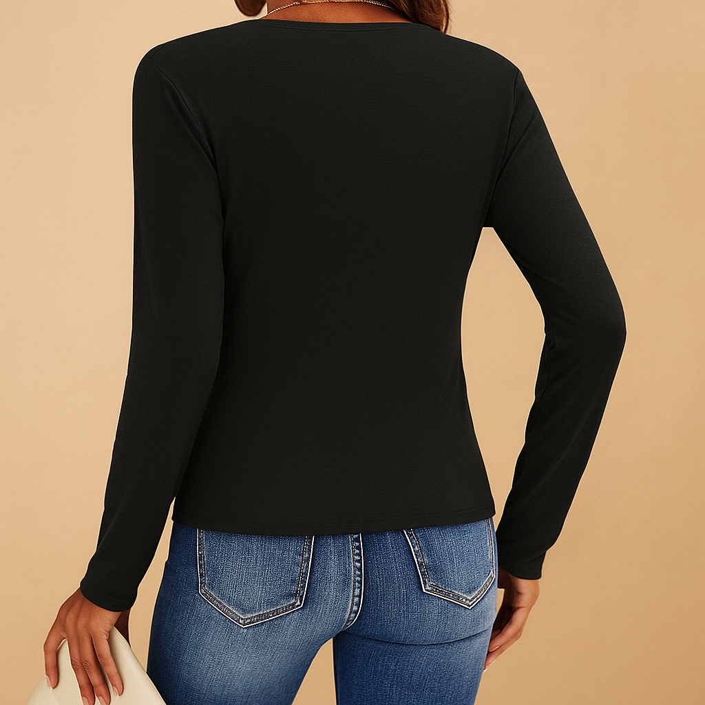 Elegant V-neck long sleeve shirt for women in brown, black, and green, ideal for both work and casual everyday wear.
