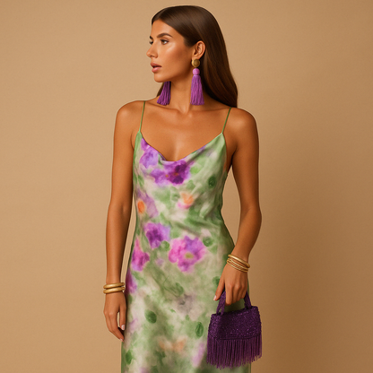 Women's Long V-Neck Evening Dress - Nocini