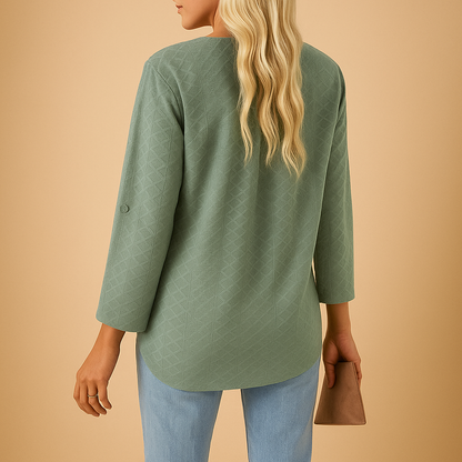Women’s V-neck regular fit blouse in breathable fabric — elegant and comfortable for work, casual wear, and year-round style.