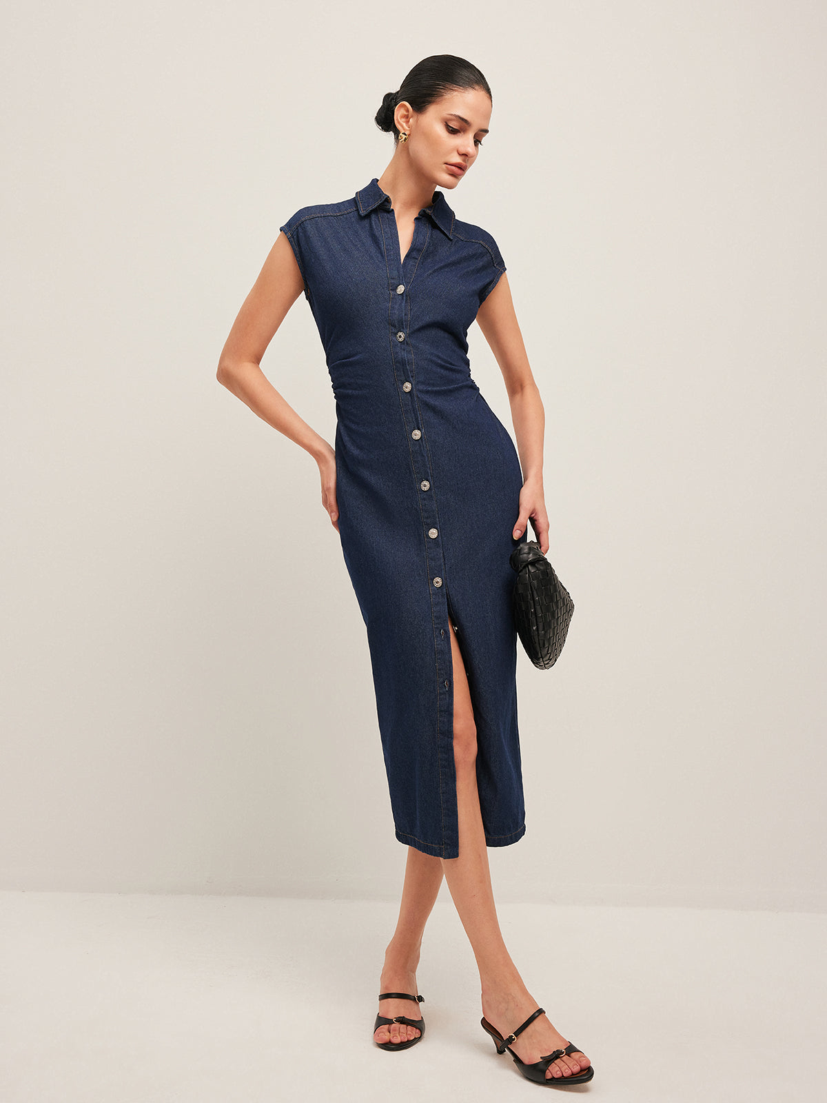 Casual Summer Denim V-Neck Dress - Pexav