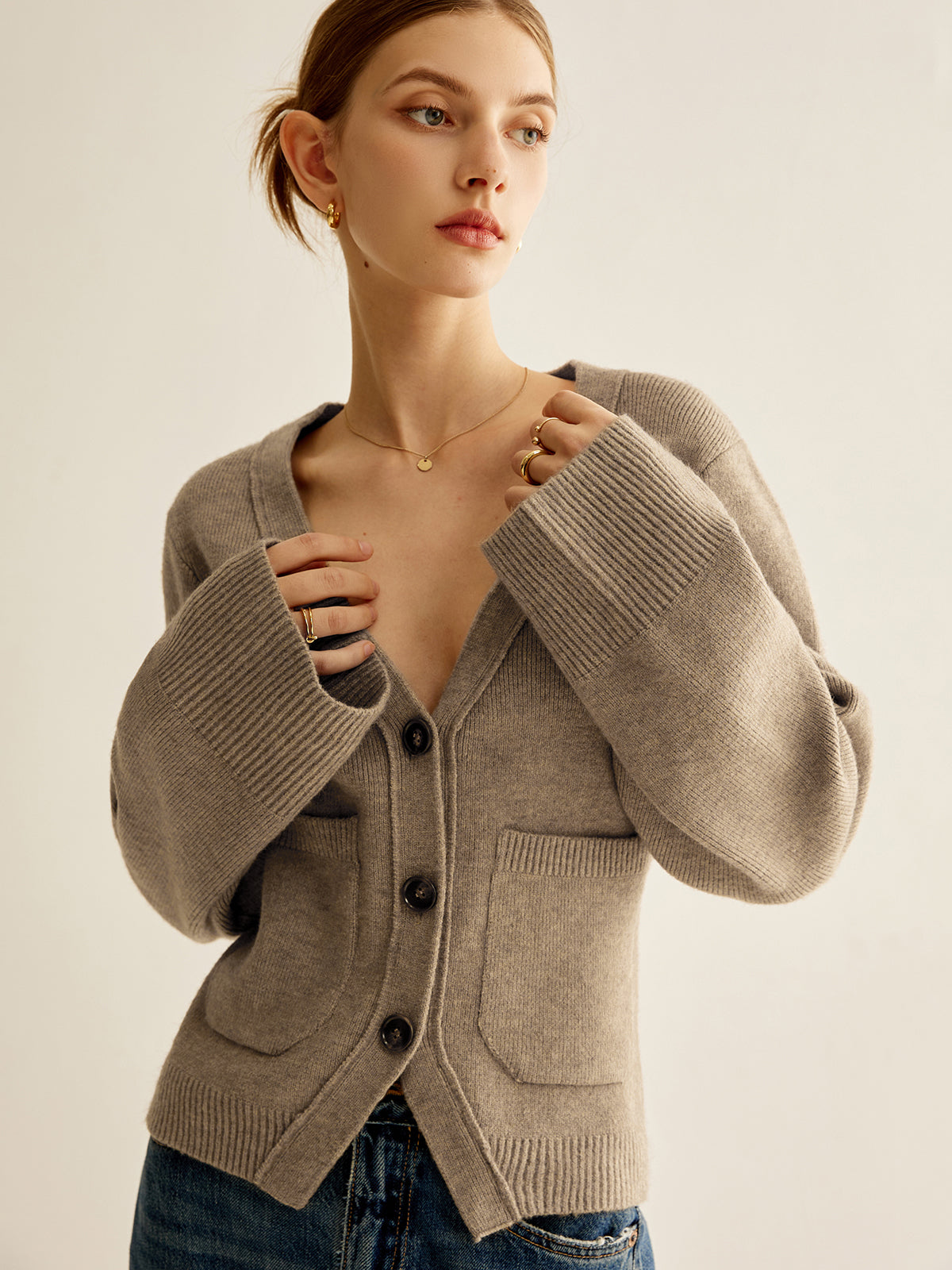 Open Front V Neck Cardigan Sweater