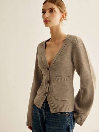 Open Front V Neck Cardigan Sweater